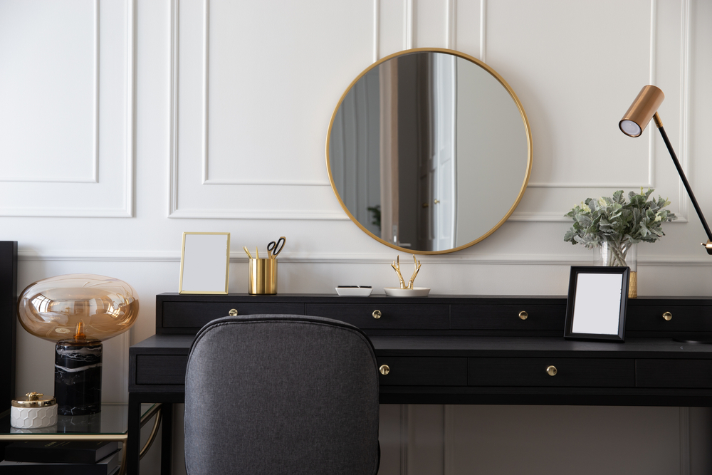 Modern,Scandinavian,Make,Up,Table,Interior,With,Black,And,White,